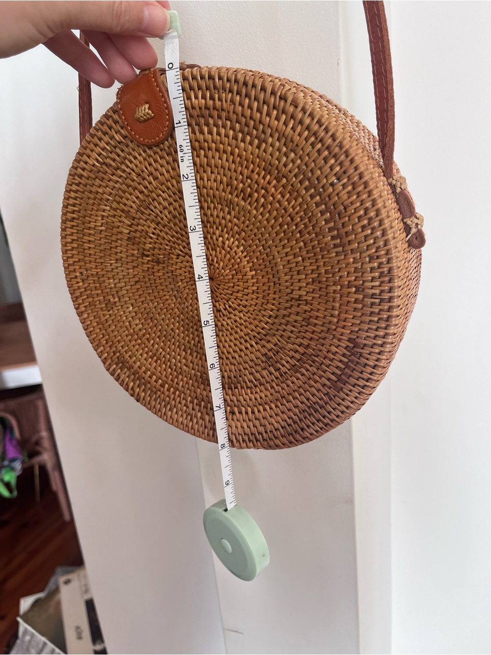 Woven Round Crossbody Bag in Brown - Picture 3 of 5